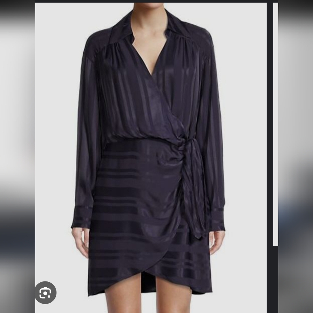 Milly Jordan Striped Satin Dress Navy Blue Medium